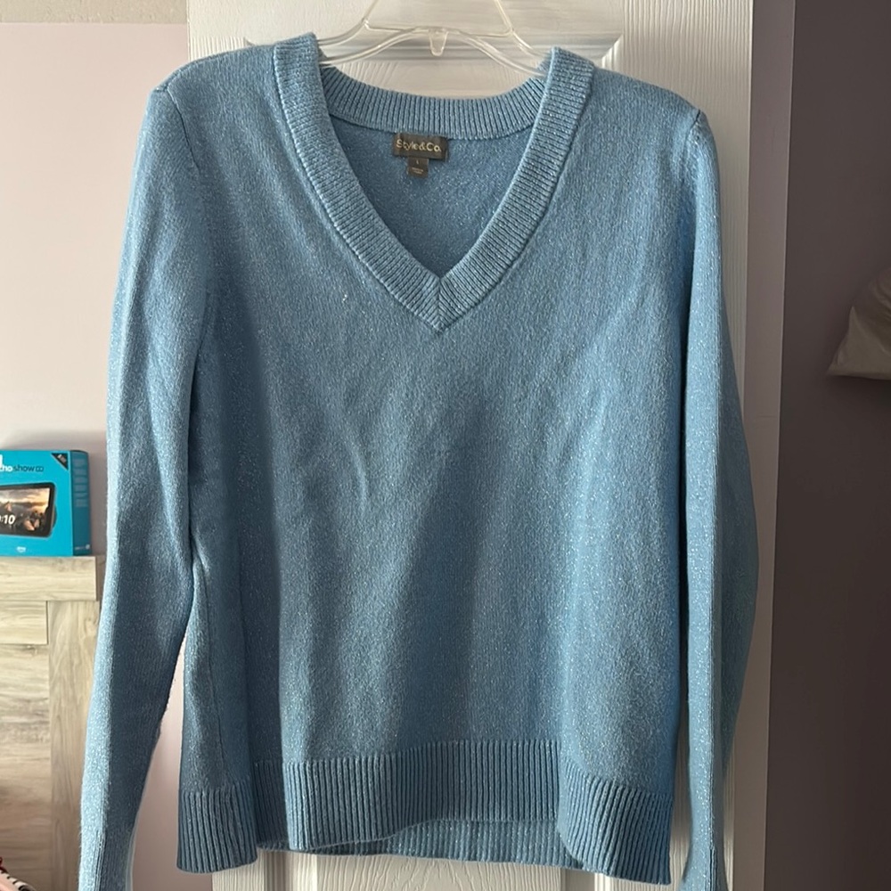 Style & Co. Blue V-Neck Sweater
